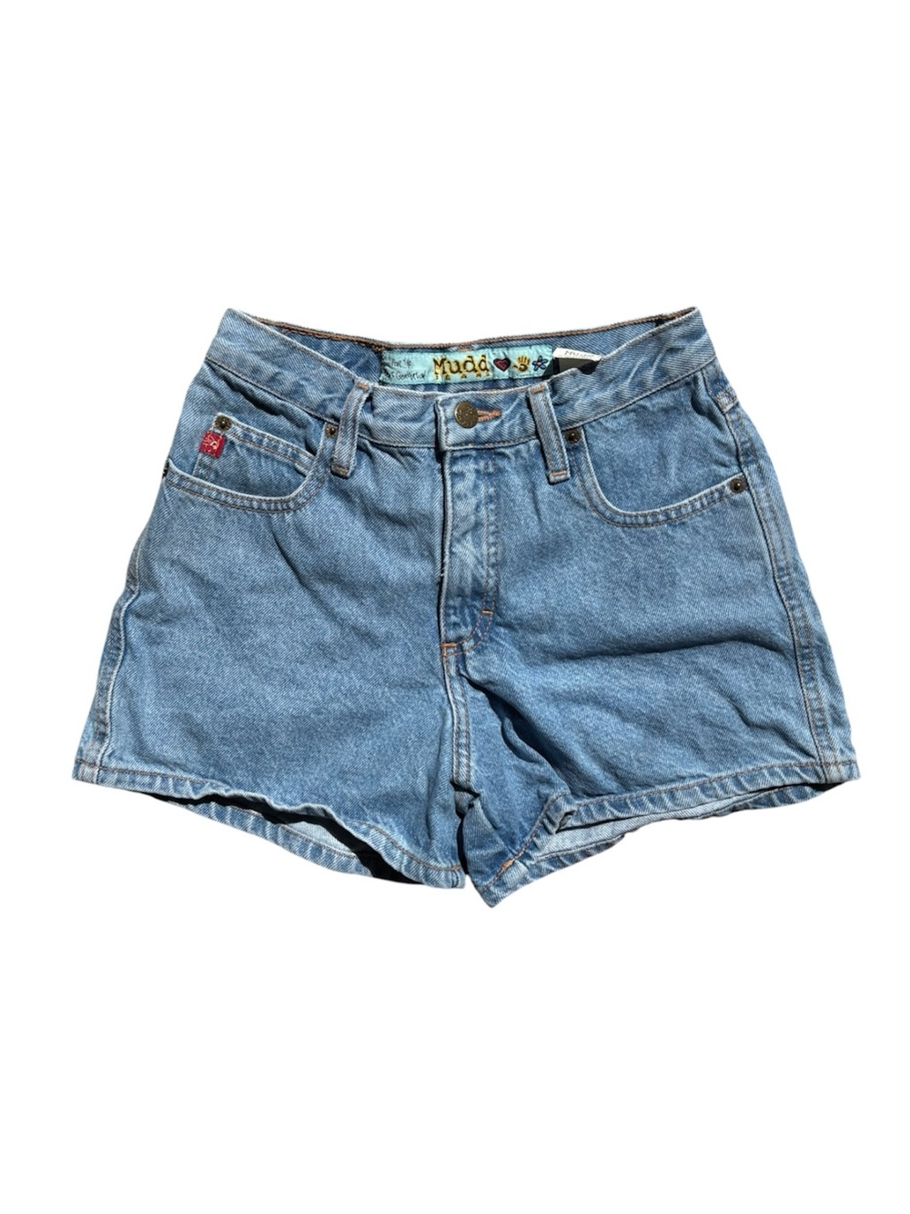 Vintage 90s Mudd Denim Mom Shorts Light Wash Hand Print 23-24” - Picture 2 of 6